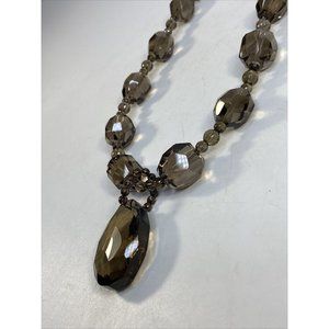 Smoky Quartz Necklace Large Faceted Pendant Beads 14KGF Lobster Clasp 19 in
